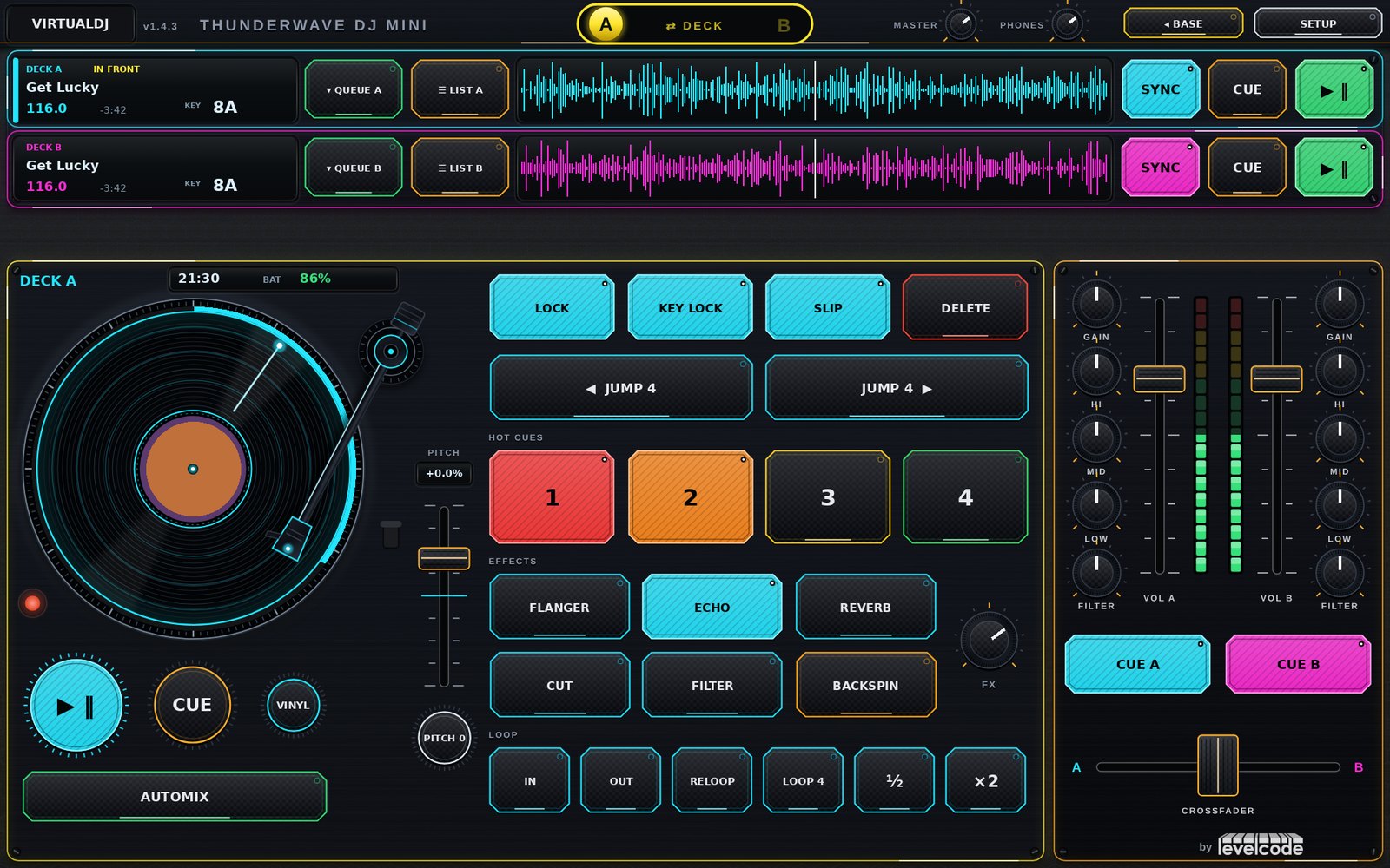 ThunderWave DJ MINI NEON on a tablet (illustration)