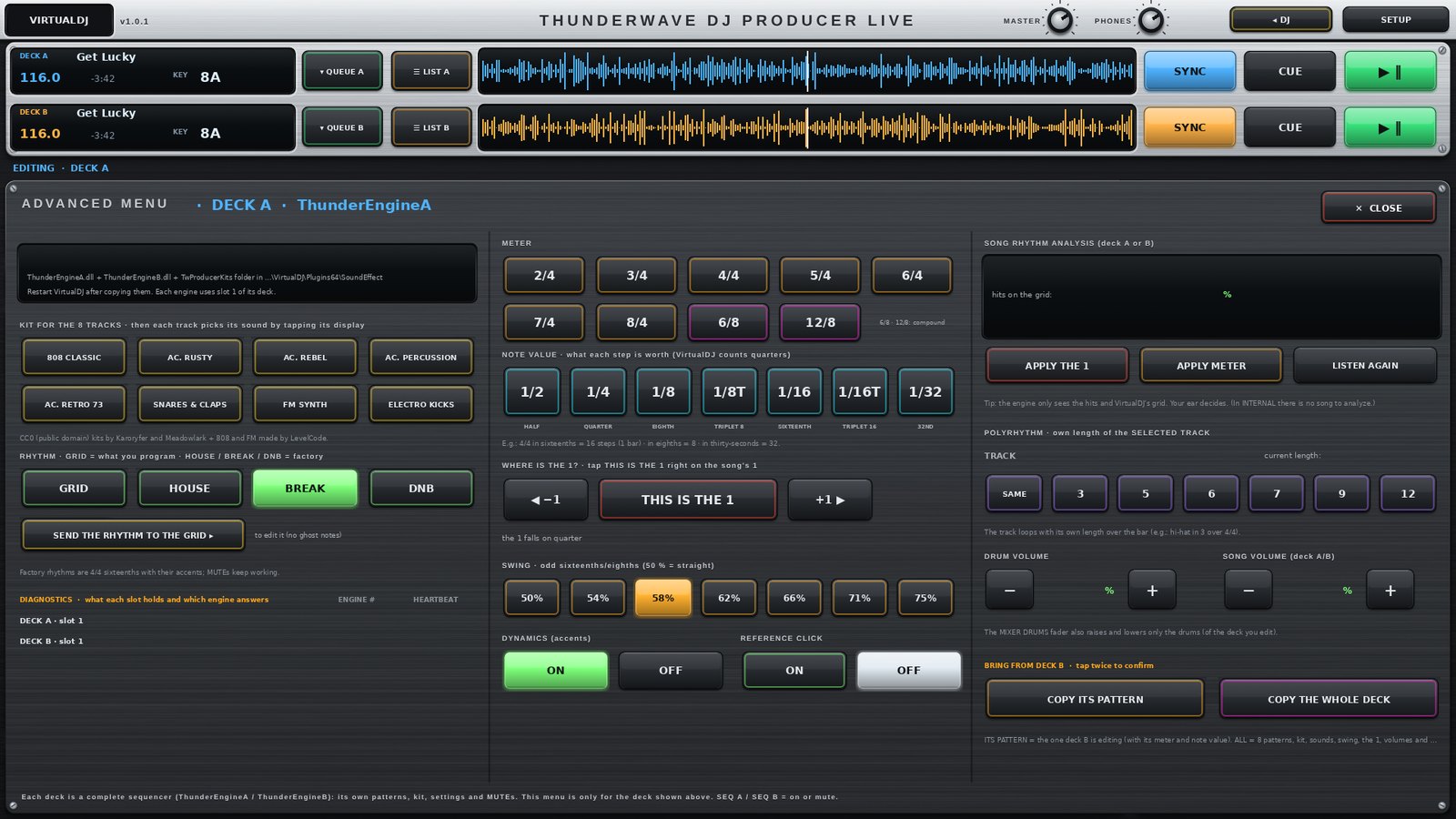 ThunderWave DJ PRODUCER LIVE advanced menu