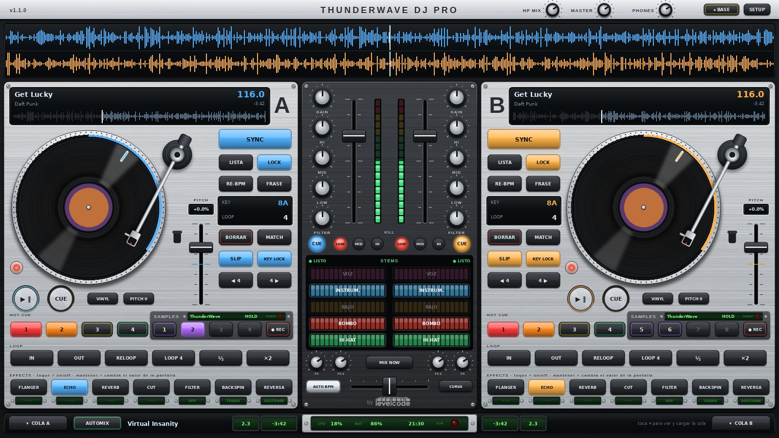 ThunderWave DJ PRO en un computador All-in-One táctil